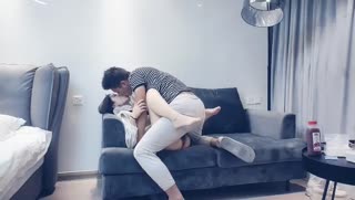 The girl with beautiful legs squatted and sucked the dick very well. The guy was so fierce that he fucked her twice in a row