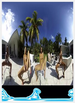 Lesbian VR show, squirting outside the pool