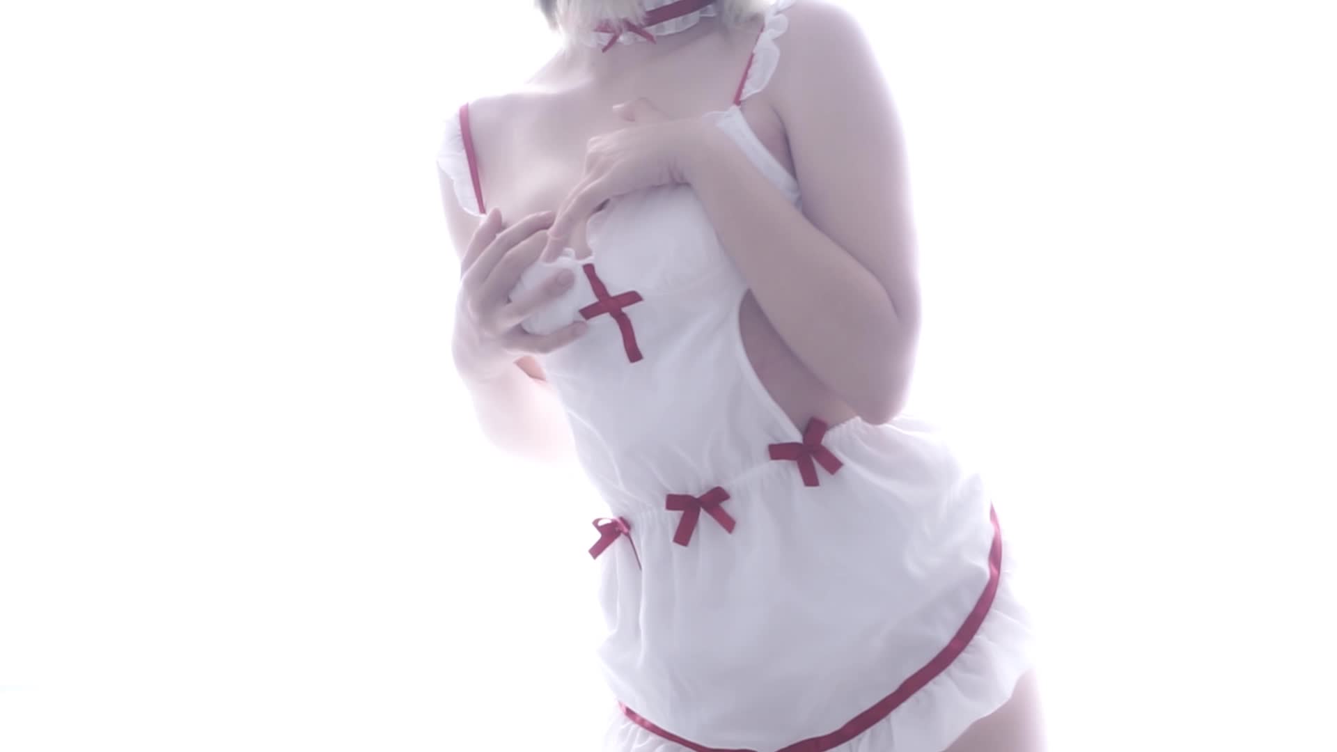 The uniform is seductive as a nurse, and she is posing and begging for sex.